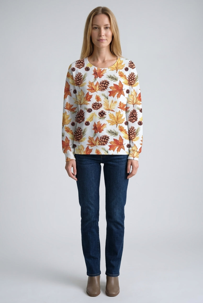 Cozy Maple Leaf Sweatshirt for Women, Soft Relaxed-Fit Printed Pullover, for Autumn, Casual & Everyday Wear