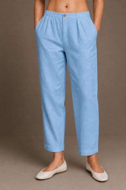 Talia | Women's Linen Tapered Cropped Cuffed Pants