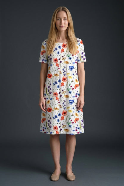 Elegant Round Neck Floral Dress for Women, Printed Layered Soft Fabric, for Everyday, Work, Special Occasions & Versatil