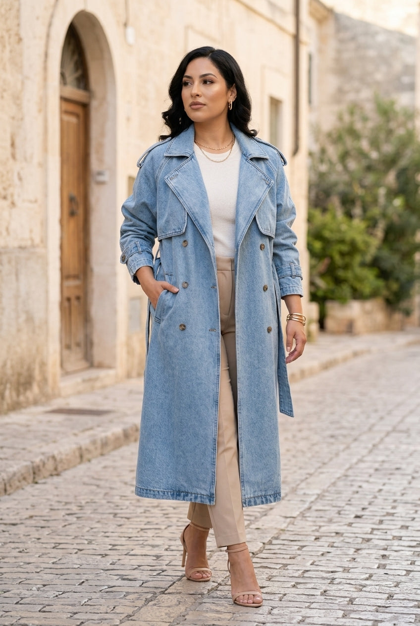Ditis | Oversized Denim Trench Maxi Coat