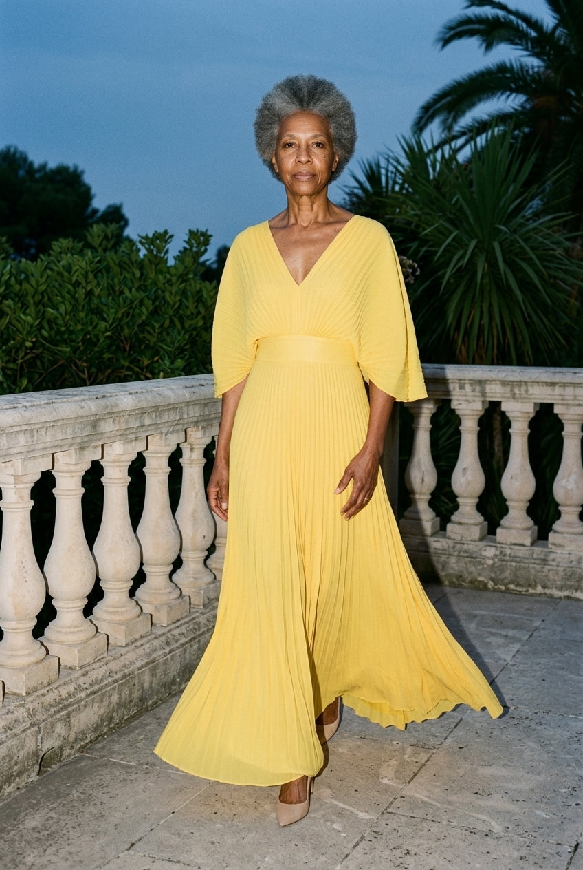 Helena | Pleated V-Neck Maxi Dress