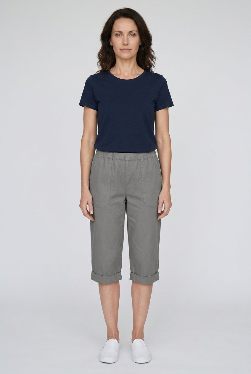 Solid Double Pockets Loose Casual Five-Point Pants