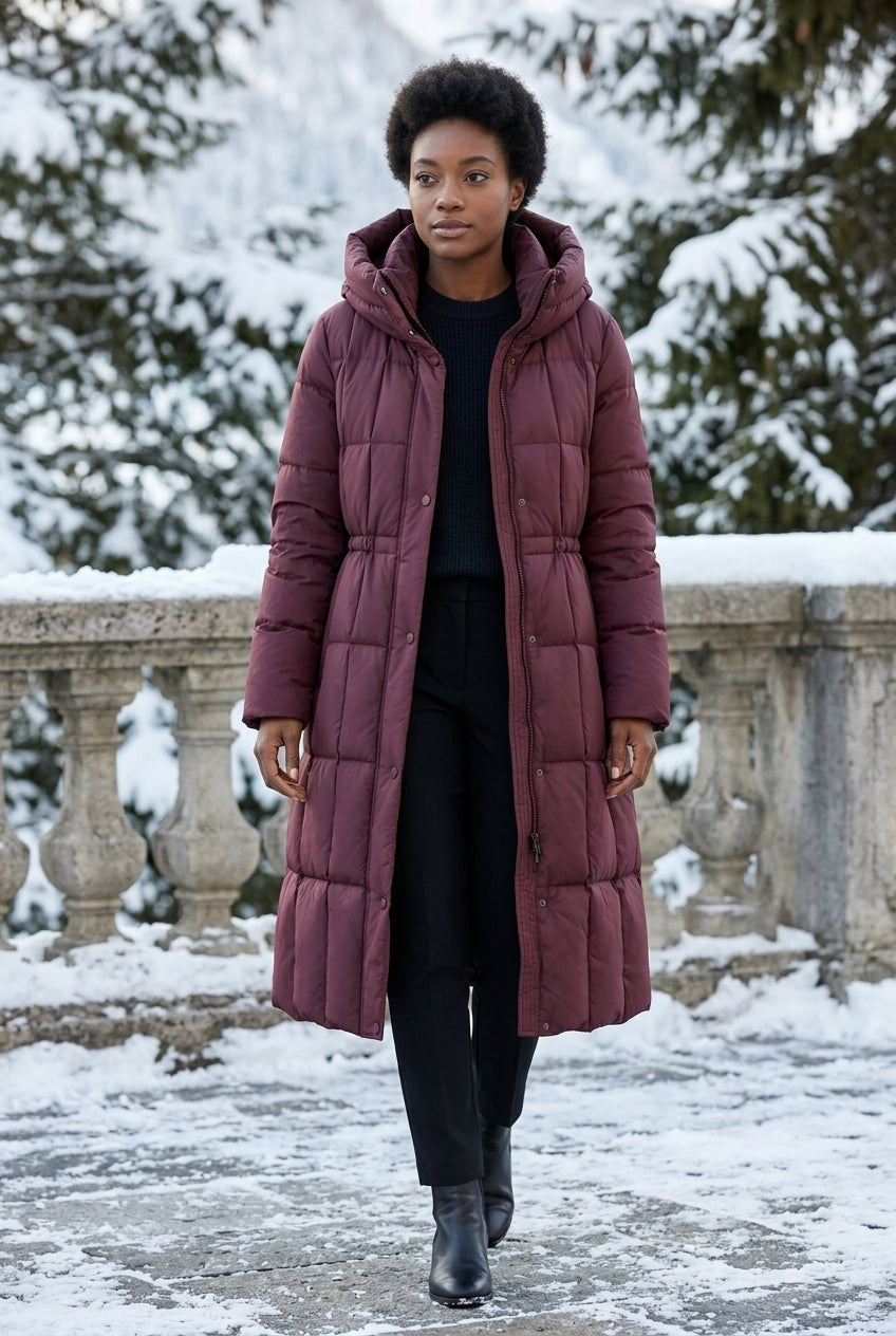 Elina | Hooded Knee-Length Down Puffer Jacket