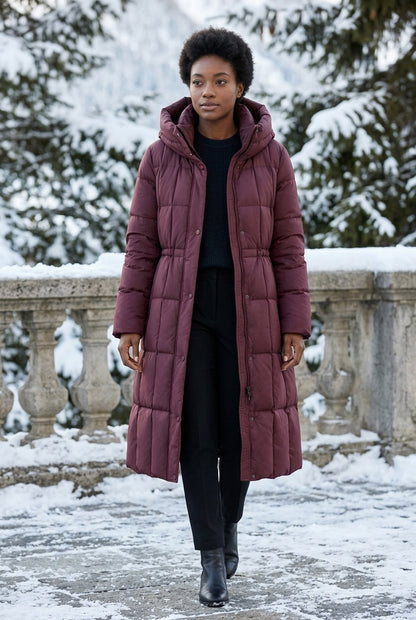 Elina | Hooded Knee-Length Down Puffer Jacket