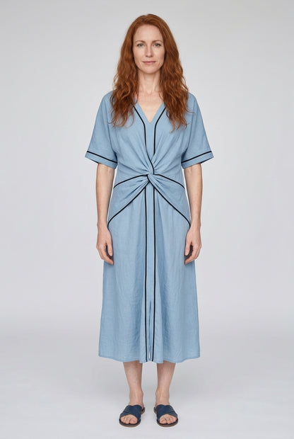 Relaxed Dress for Women, Lightweight Soft-Touch V-Neck with Draped Waist Detail, for Vacation, Casual Chic & Everyday We