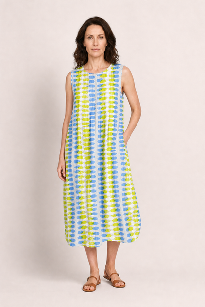 Naya | Women's Casual Linen Plaid Sleeveless Midi Dress