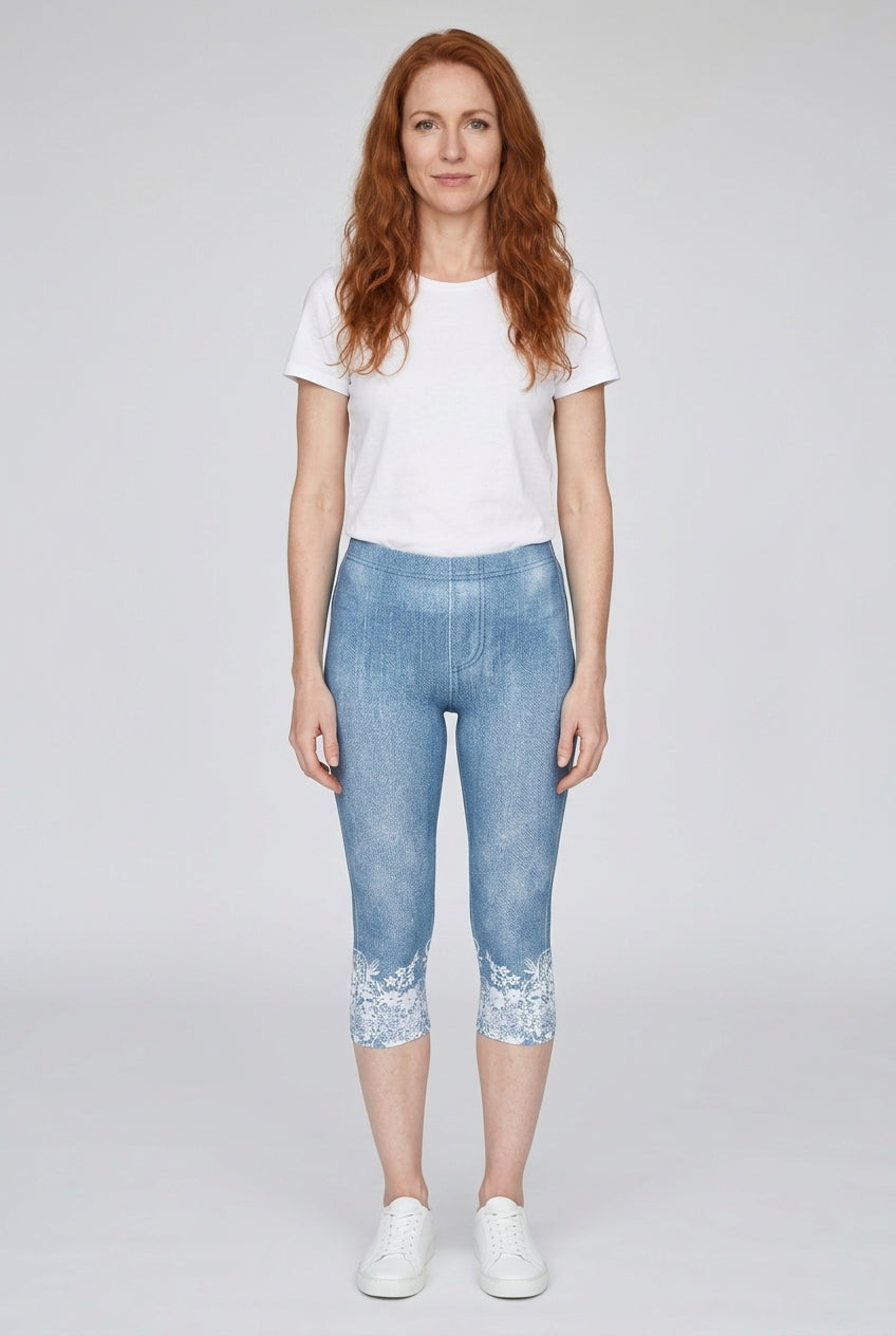 Lace Floral Print Casual Leggings