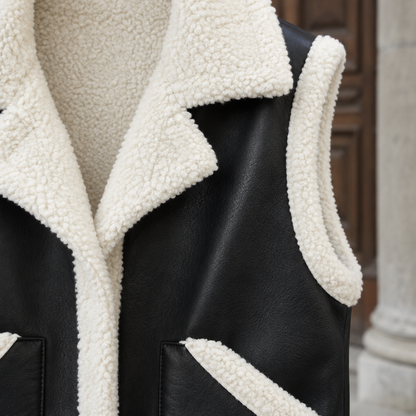Livis | Faux Leather Sherpa Lapel Vest