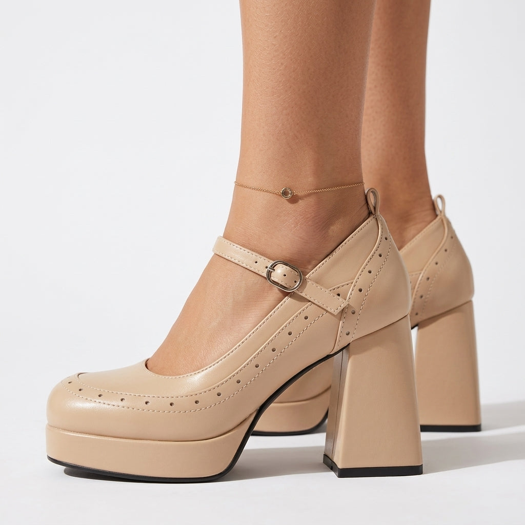 Ludmila | Textured Brogue Block Heels