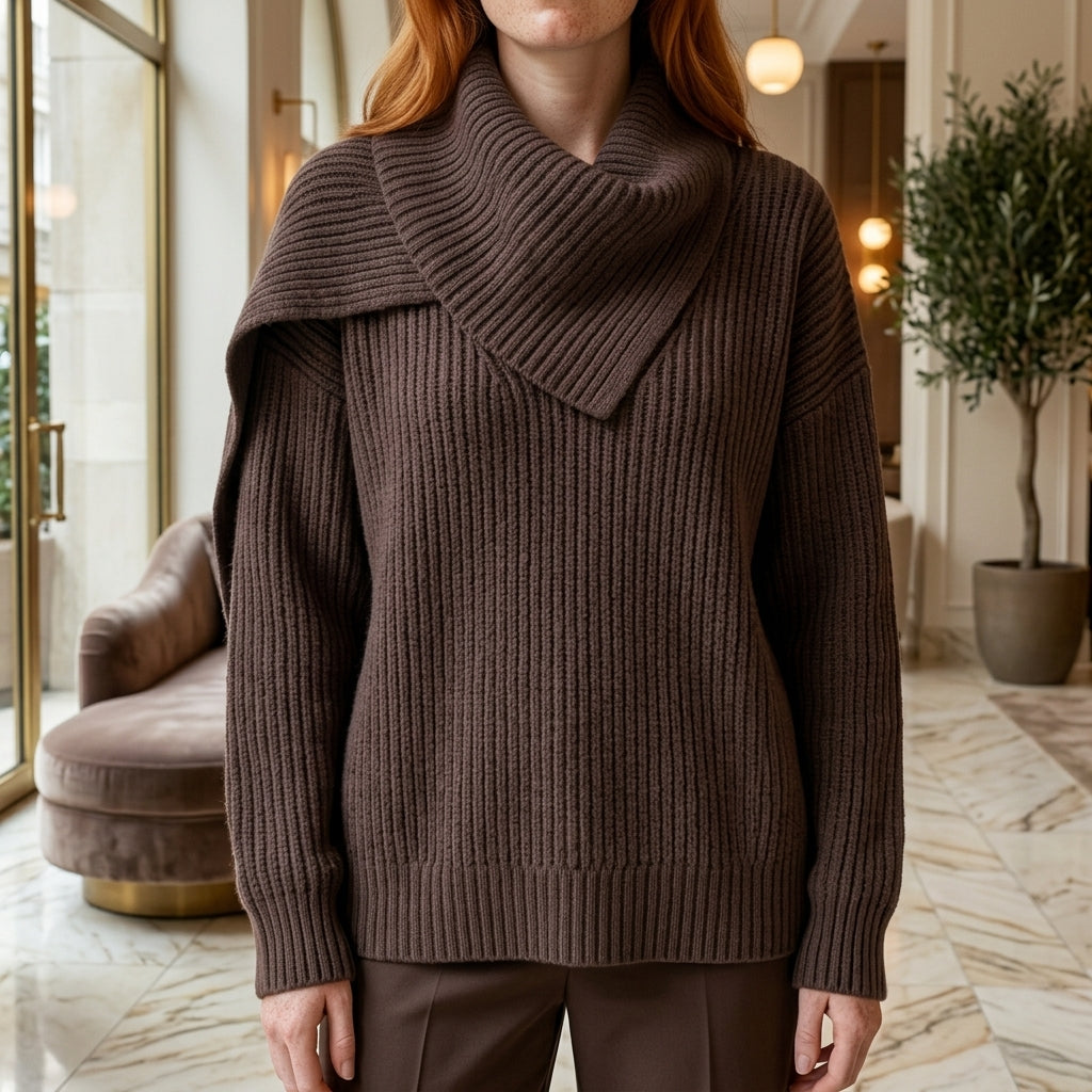 Herta | Wrap Funnel-Neck Cardigan Sweater
