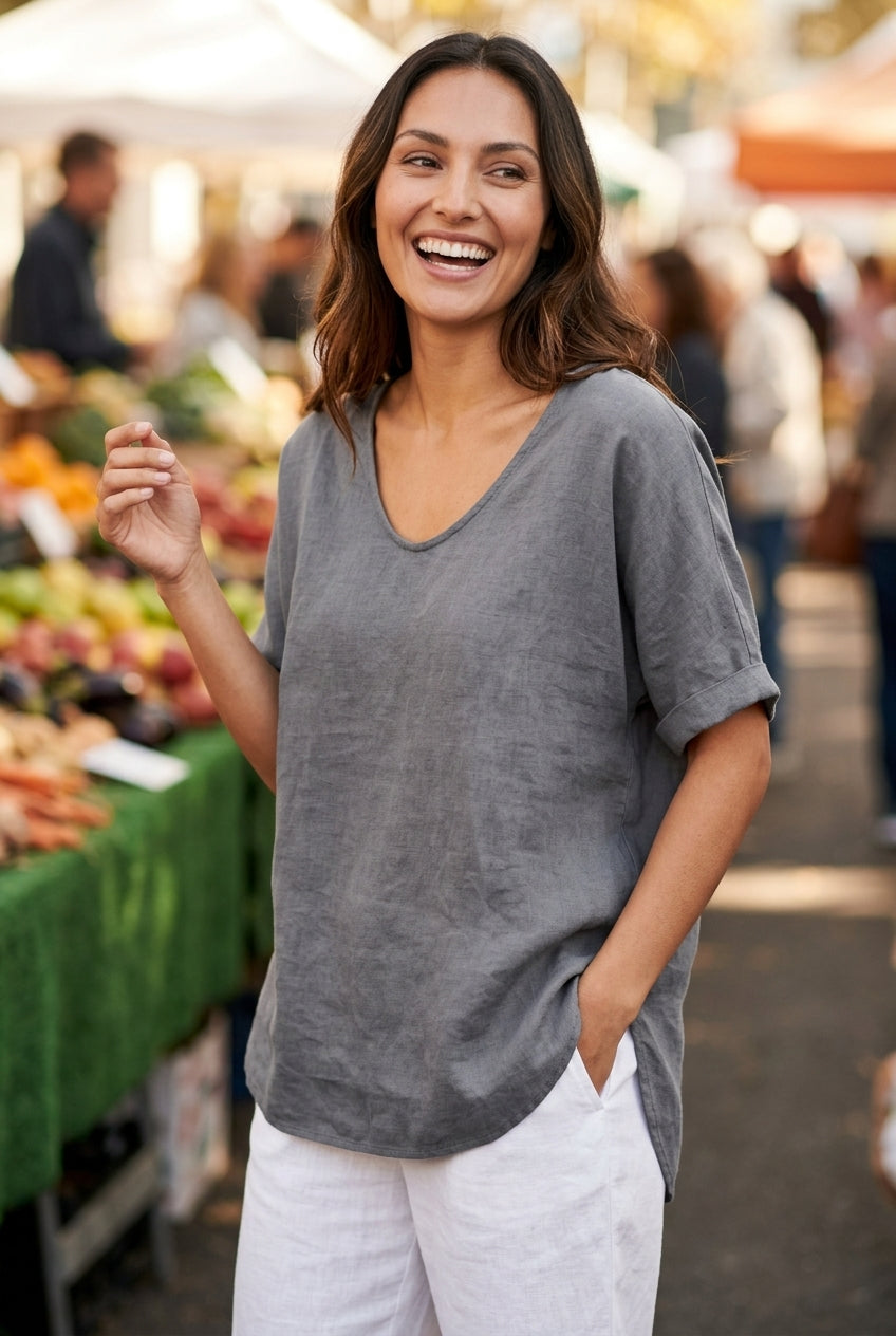 Graceful V-Neck Flow Blouse for Women, Soft Flowing Silhouette with Refined Neckline, for Work, Casual, Everyday & Polis