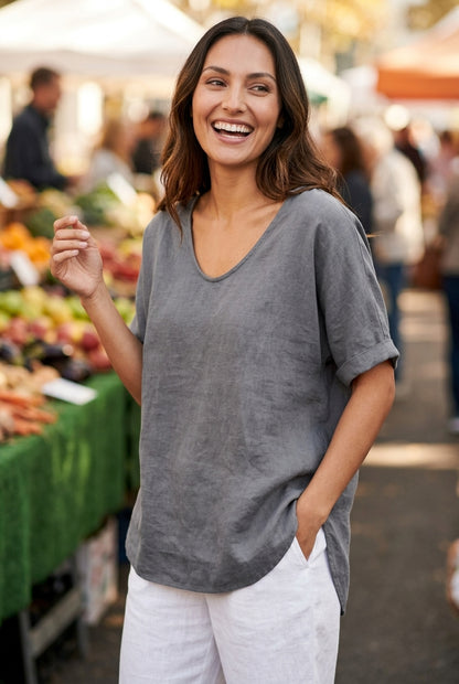 Graceful V-Neck Flow Blouse for Women, Soft Flowing Silhouette with Refined Neckline, for Work, Casual, Everyday & Polis