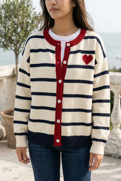 Drora | Striped Heart Pattern Cardigan