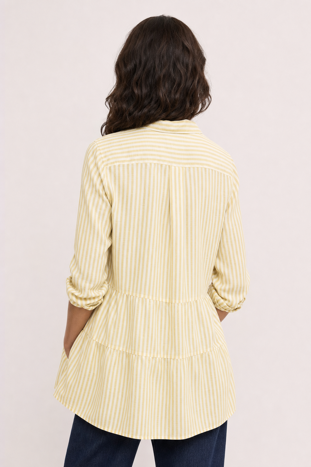 Mira | Women's Linen Striped Collared Tiered Button-Down Dress