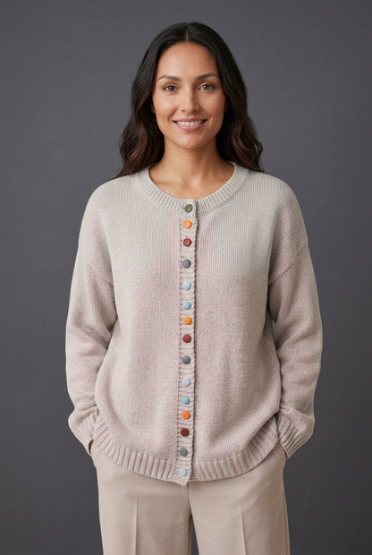 Elegant Relaxed Cardigan for Women, Button-Accent Long-Sleeve Layering, for Work, Casual, Everyday & Polished Wear
