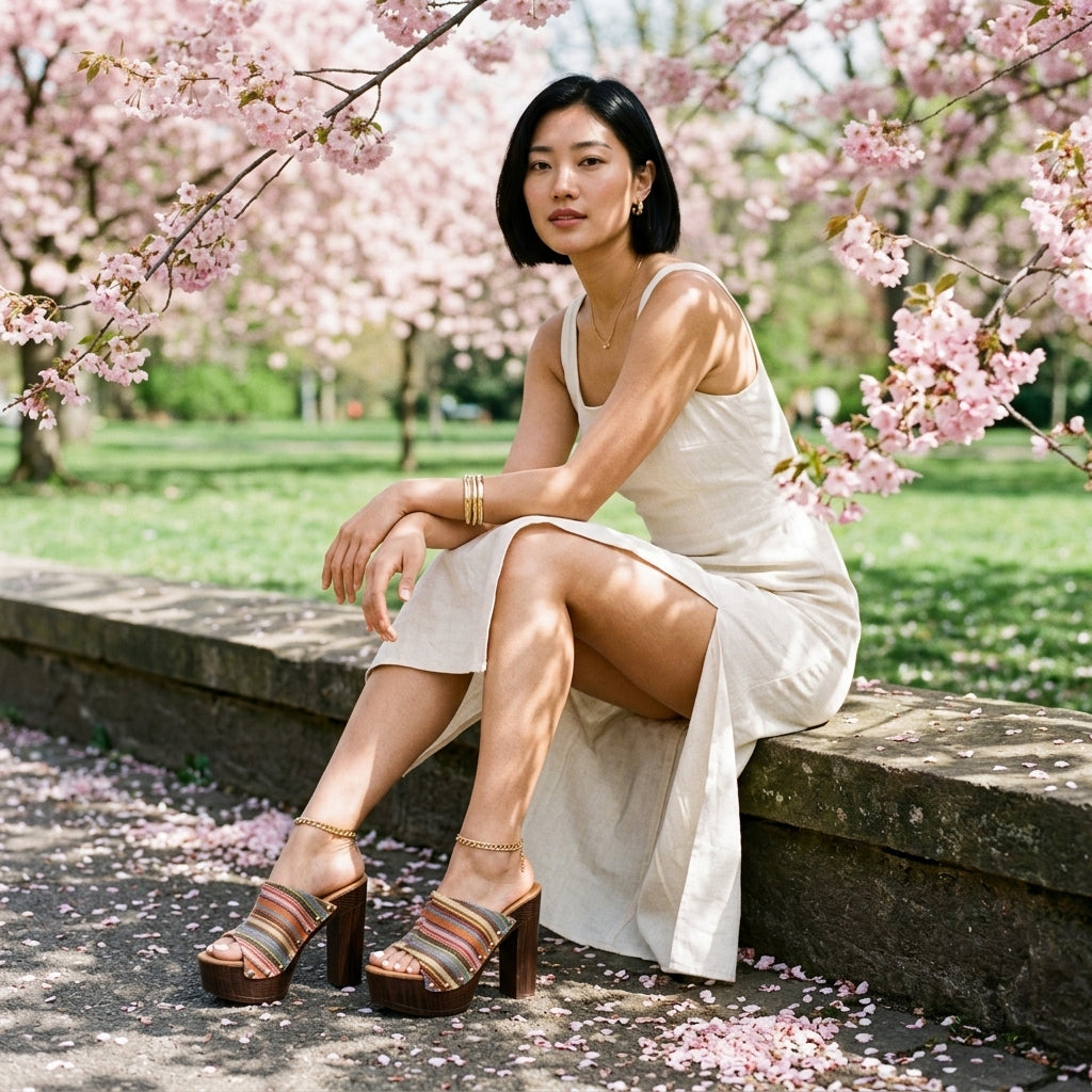 Nolwenn Jehanne | Striped Woven Open Toe Heel