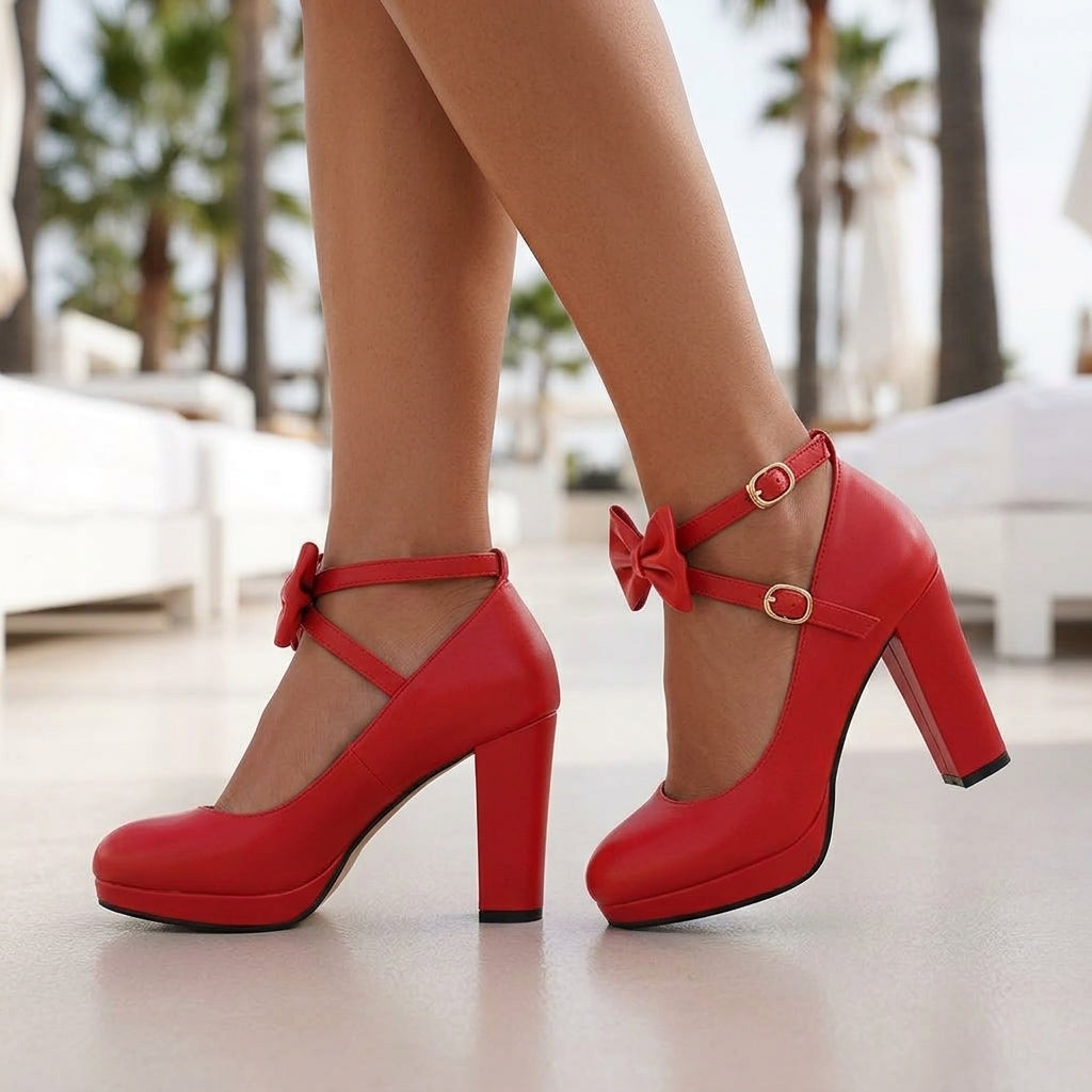 Kestrel Delphine | Bow Strap Block Heel Pump