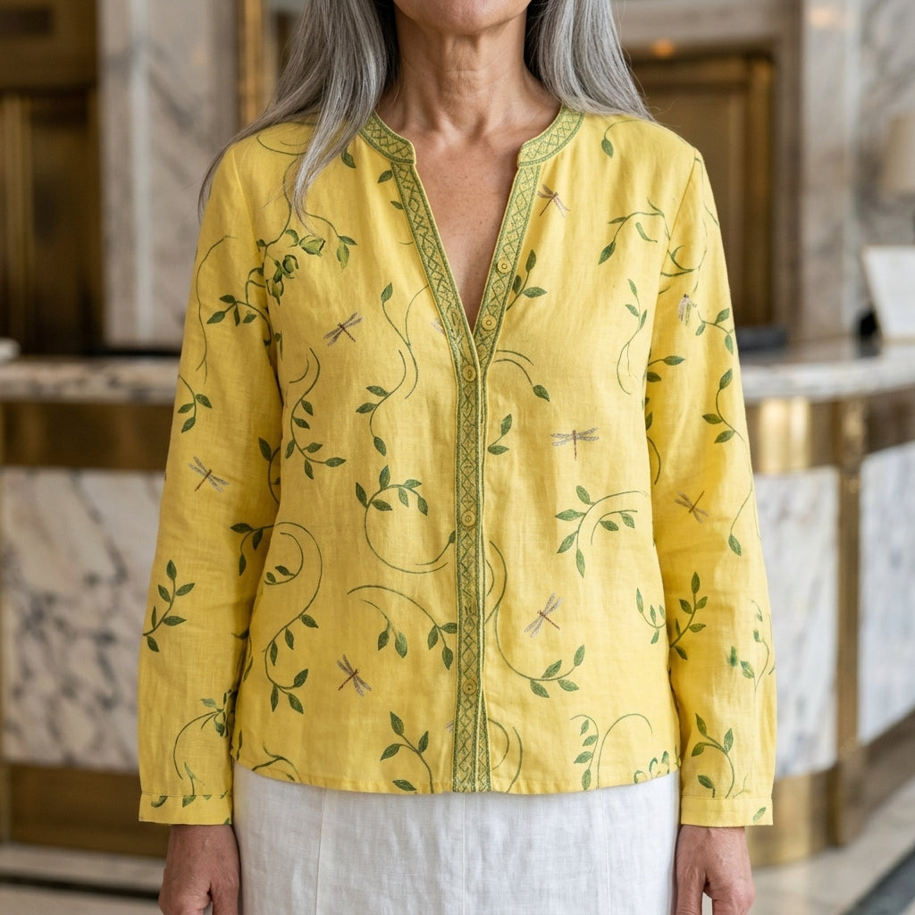 Vela Gitta | Embroidered V-Neck Blouse