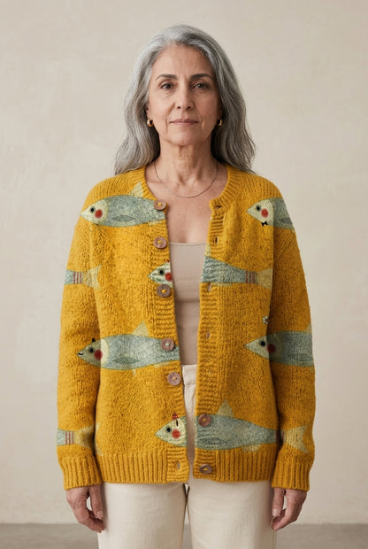 Alba Ginevra | Fish Print Button-Down Cardigan