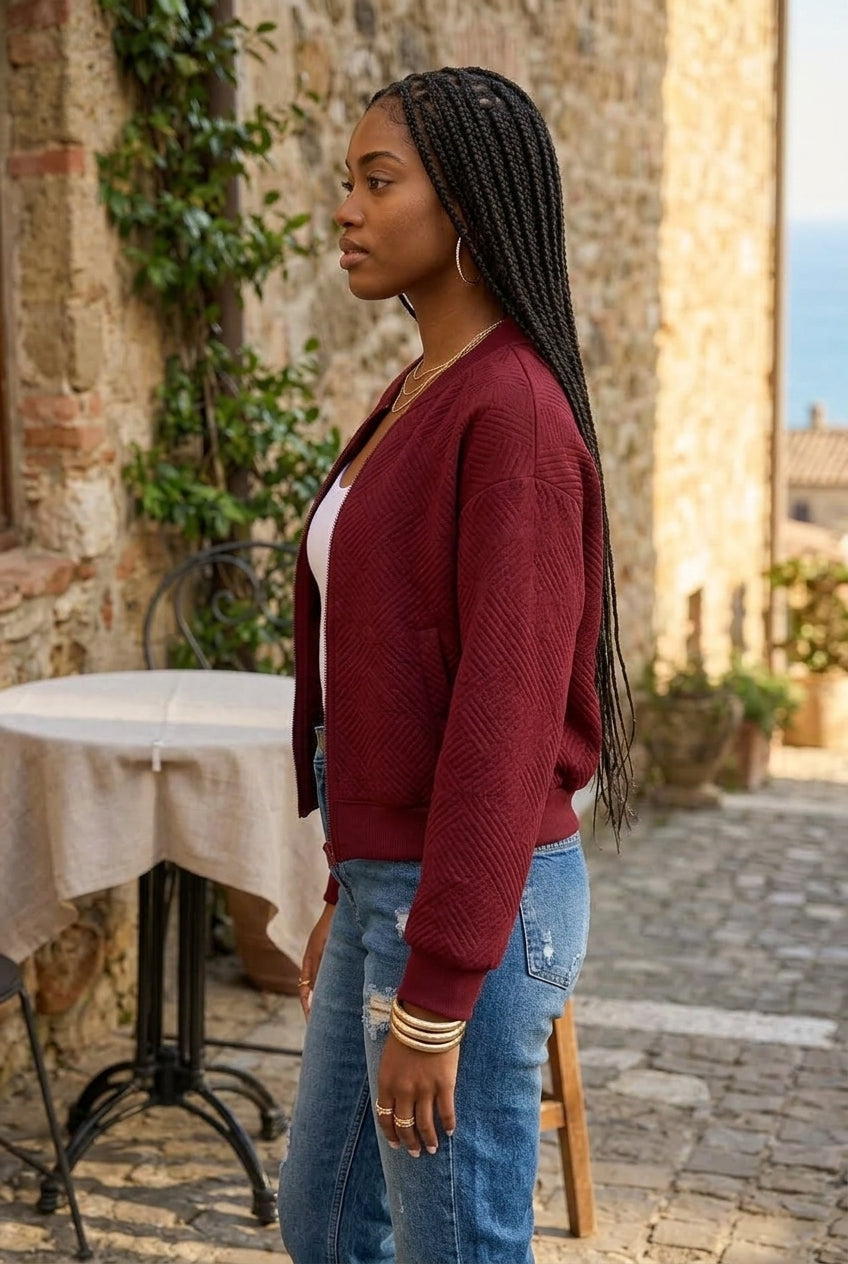 Viva | Diamond-Quilted Cropped Bomber