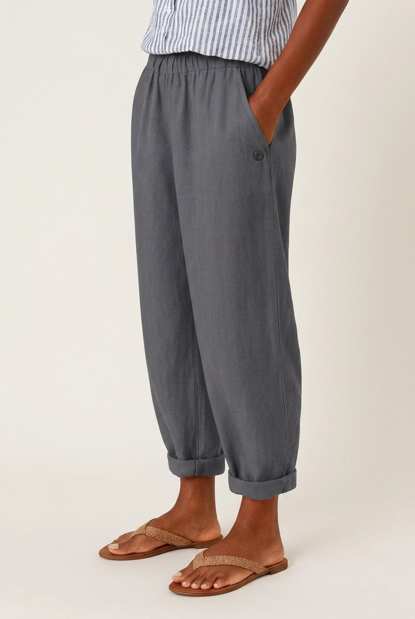 Relaxed Straight-Leg Trousers for Women, Cotton Blend Elastic Waistband, for Everyday Wear, Travel, Casual & Lounging