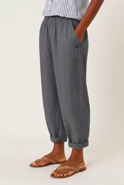 Relaxed Straight-Leg Trousers for Women, Cotton Blend Elastic Waistband, for Everyday Wear, Travel, Casual & Lounging