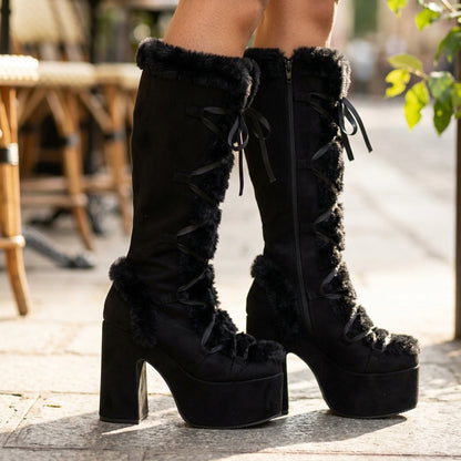 Thya | Suedette Lace-Up Knee-High Boot