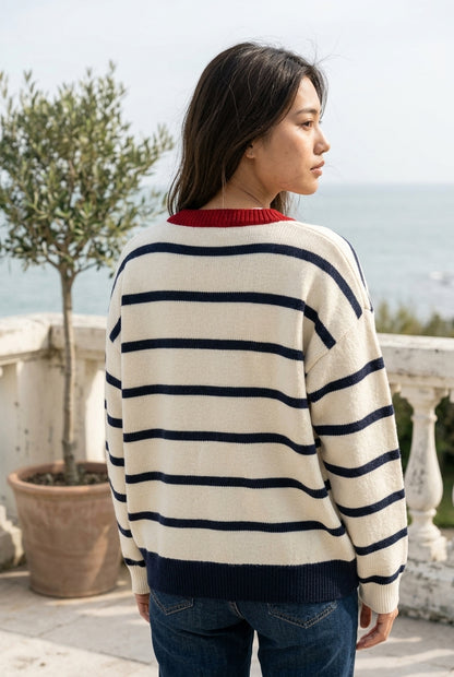 Drora | Striped Heart Pattern Cardigan