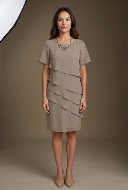 Elegant Flowy Short Sleeve Dress for Women, Layered Silhouette with Flattering Cut, for Formal, Dinners & Daytime Events