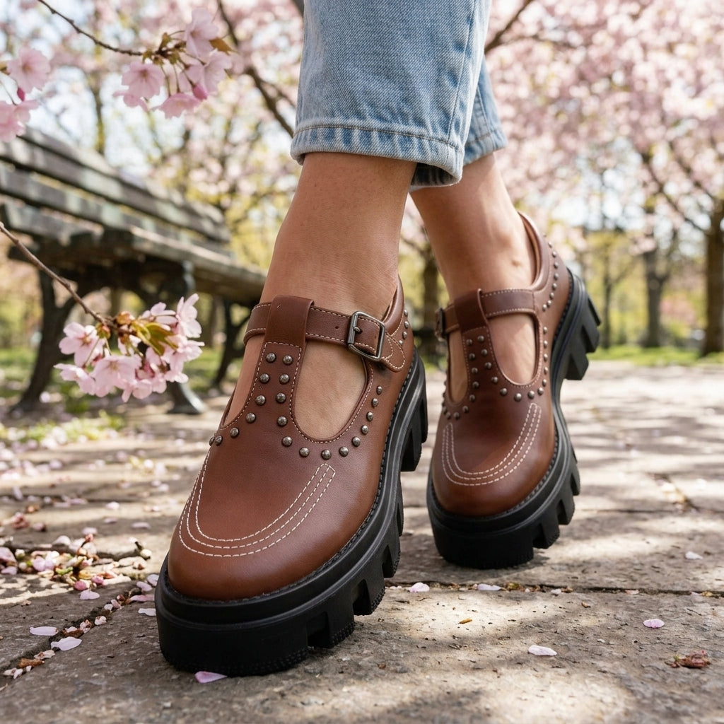 Estelle Celestine | Studded Leather Buckle Loafers