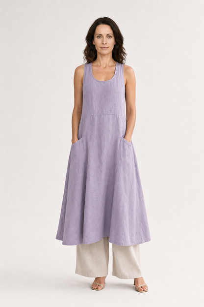 Elia | Women's Linen Sleeveless Pocket Scoop-Neck Midi Dress