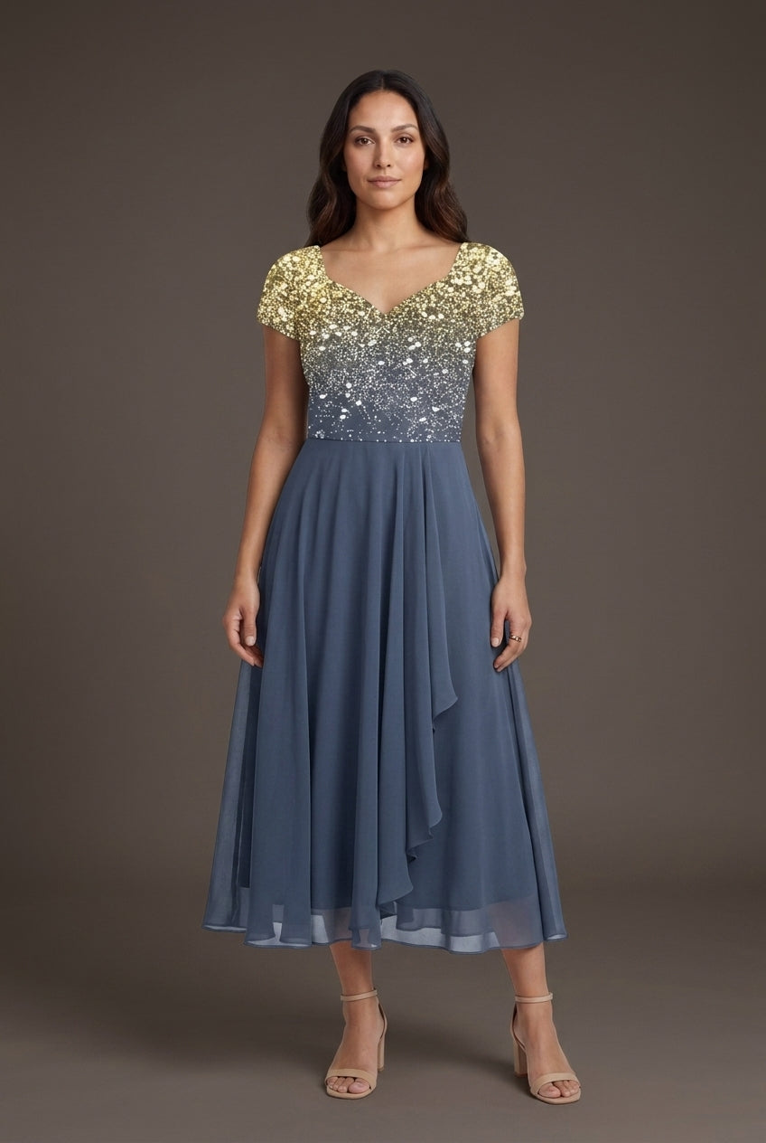 Elegant Floral Evening Dress for Women, Flowing Silhouette with Delicate Florals, for Weddings, Special Events & Celebra