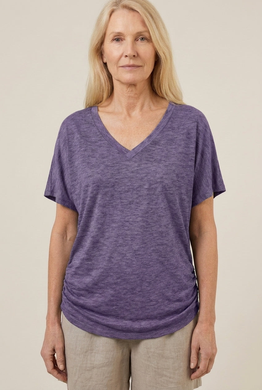 Classic V-Neck Loose Fit Shirt for Women, Batwing Sleeve Relaxed Silhouette, for Casual, Everyday & Versatile Wear