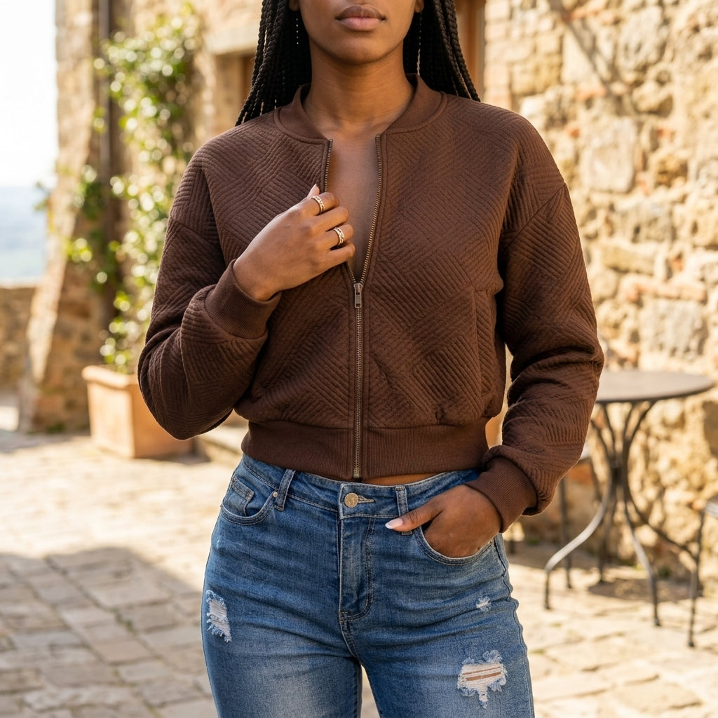 Viva | Diamond-Quilted Cropped Bomber