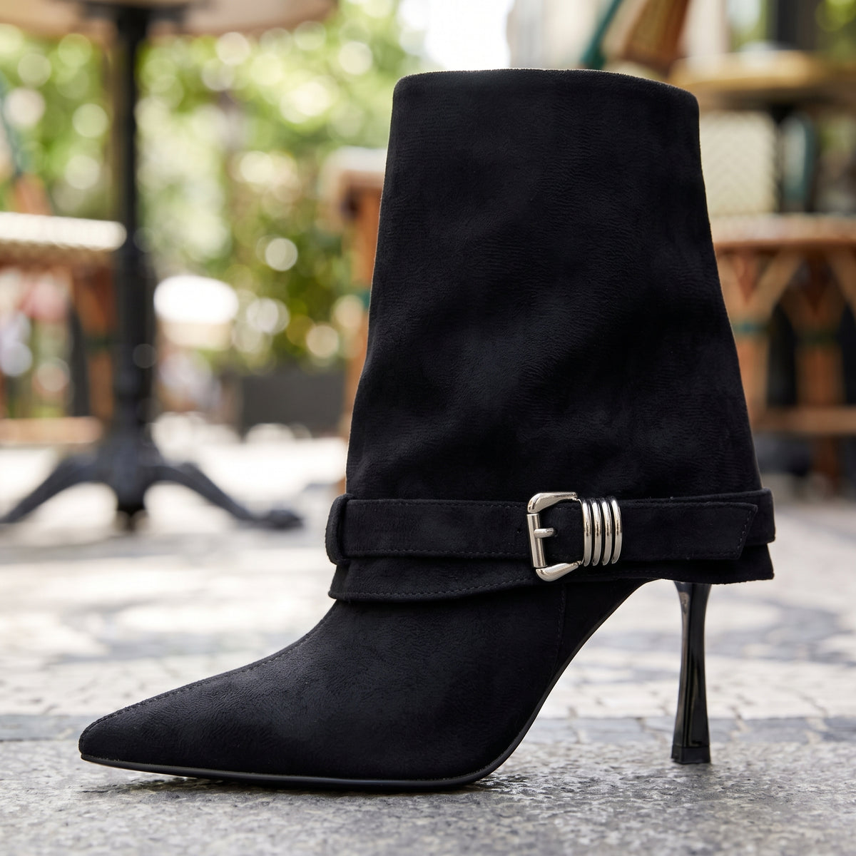 Nelya | Faux Suede Fold Over Stiletto Boots