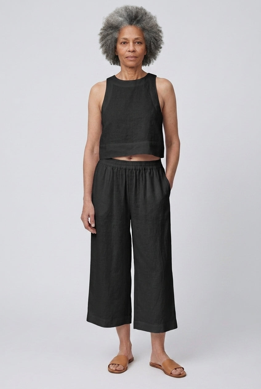 Casual Sleeveless Capri Pants Set for Women, Crop Top Wide-Leg, Lightweight Breathable, for Summer, Vacation, Everyday &