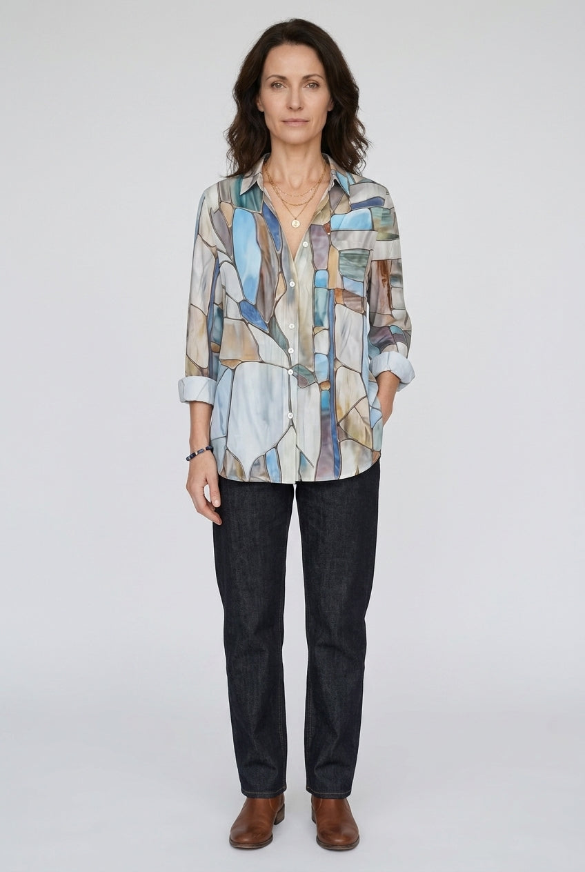 Casual Long Sleeve Blouse for Women, Polyester Relaxed Fit Vintage, for Spring, Summer, Everyday & Casual Wear