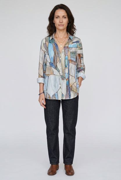 Casual Long Sleeve Blouse for Women, Polyester Relaxed Fit Vintage, for Spring, Summer, Everyday & Casual Wear