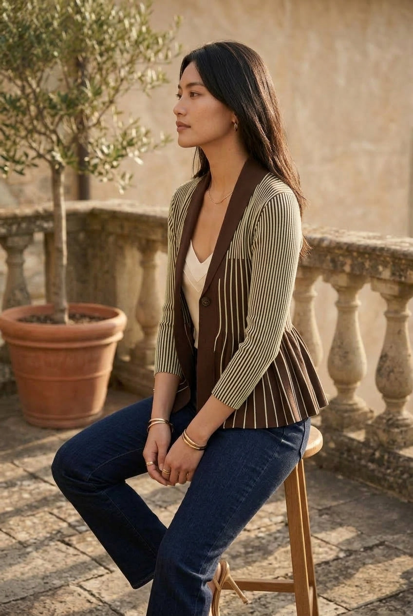Isine | Peplum V-Neck Knitted Cardigan