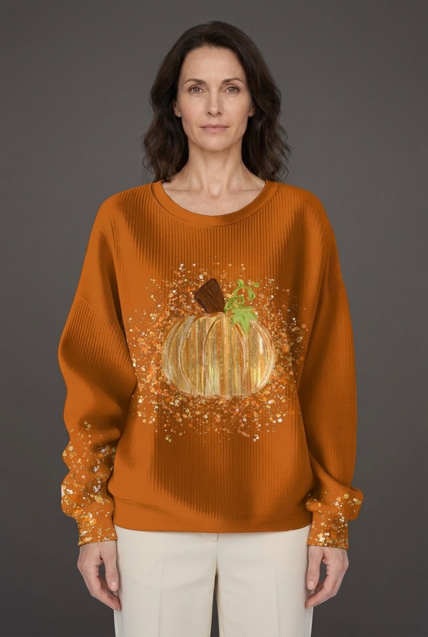 Cozy Pumpkin Art Sweatshirt for Women, Soft Relaxed-Fit Graphic Print, for Fall, Autumn, Holiday & Everyday Wear
