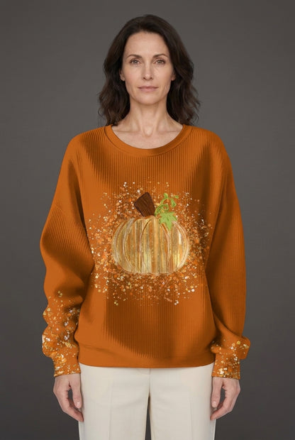 Cozy Pumpkin Art Sweatshirt for Women, Soft Relaxed-Fit Graphic Print, for Fall, Autumn, Holiday & Everyday Wear