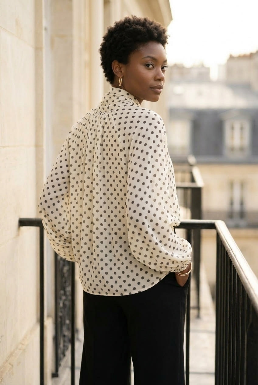 Aditi | Polka Dot V-Neck Blouse