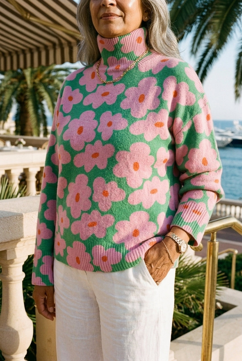 Antonia Nathalia | Floral Roll Neck Knit Sweater