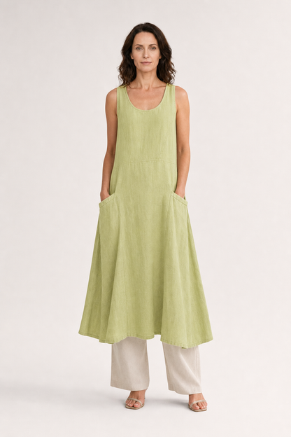 Elia | Women's Linen Sleeveless Pocket Scoop-Neck Midi Dress
