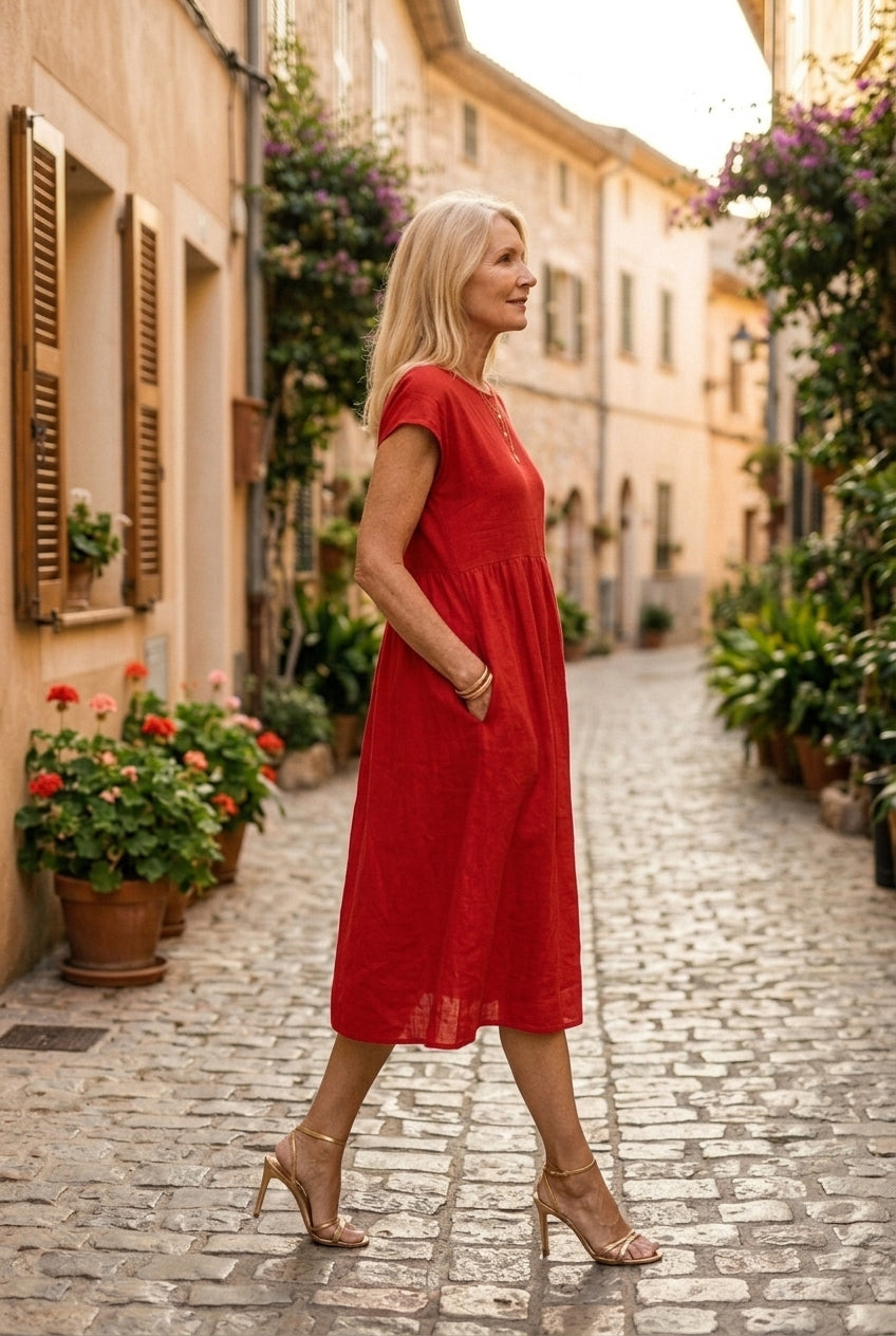 Elegant Round Neck Dress for Women, Tailored Soft Comfortable Fit, for Work, Casual, Evening & Everyday Wear