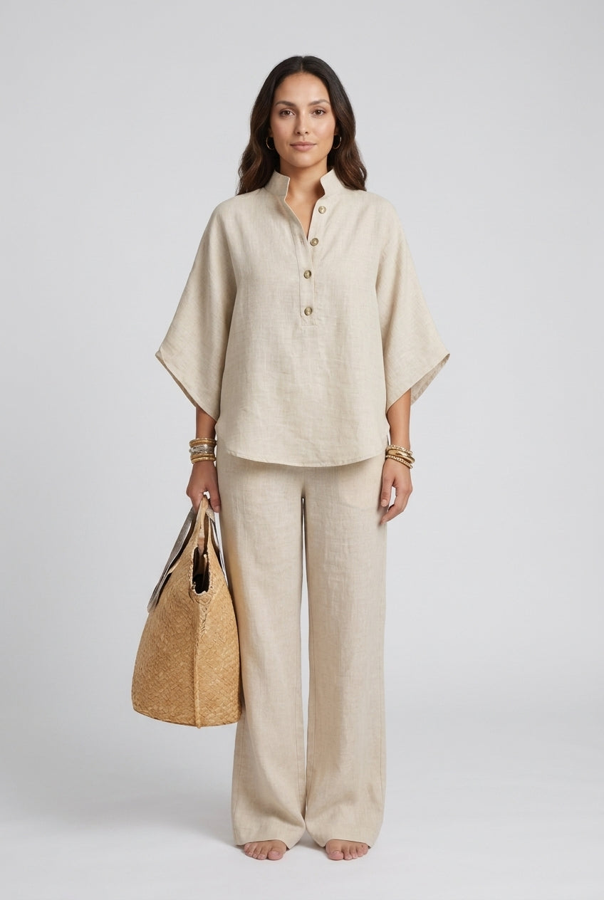 Elegant 2-Piece Set for Women, Collared Top Wide-Leg Trousers Relaxed Fit, for Work, Office & Everyday Wear