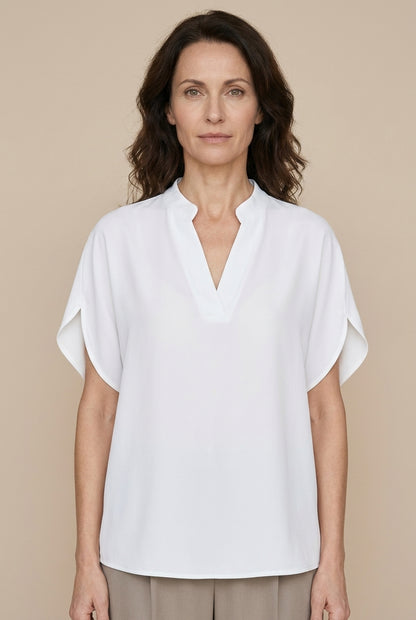 Soft V-Neck Blouse for Women, Lightweight Blend Relaxed Fit Hip-Length, for Office, Casual, Layering & Everyday Wear