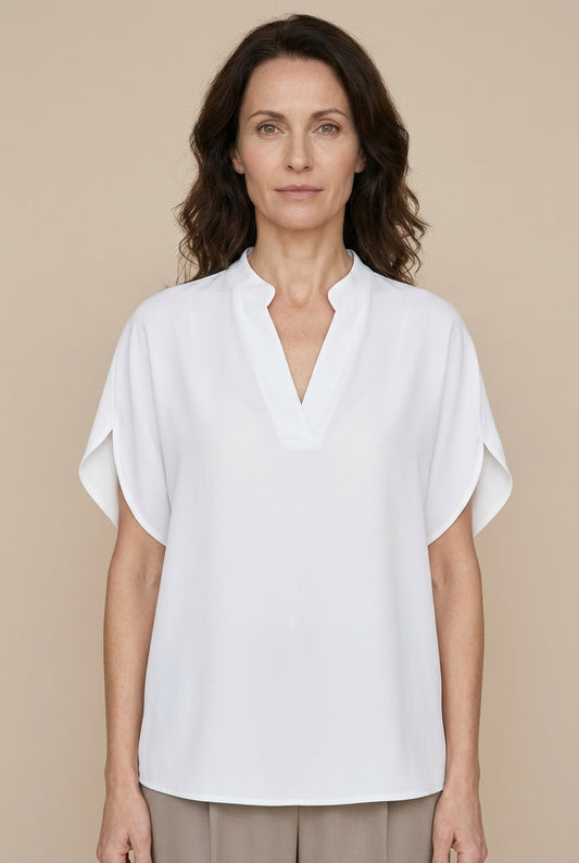 Soft V-Neck Blouse for Women, Lightweight Blend Relaxed Fit Hip-Length, for Office, Casual, Layering & Everyday Wear