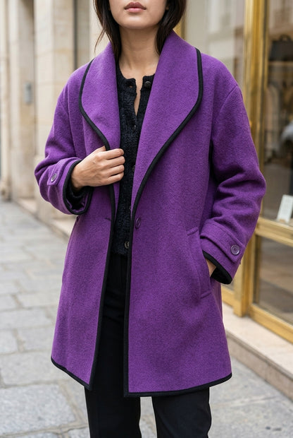 Lou | Wool-Blend Swing Coat with Contrast Trim