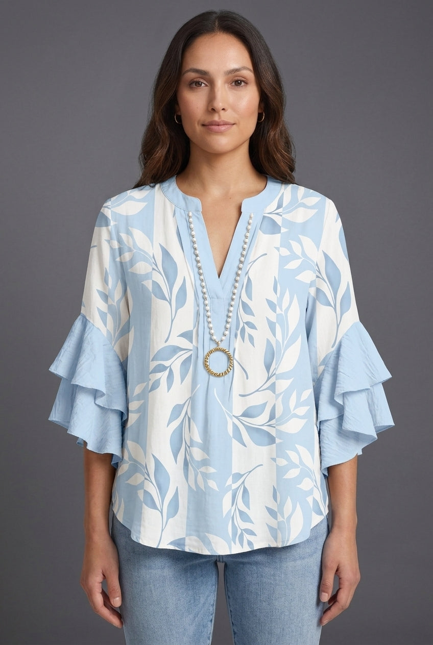 Elegant Ruffle Sleeve Blouse for Women, Floral Print Lightweight Relaxed Fit, for Work, Brunch, Casual & Everyday Wear